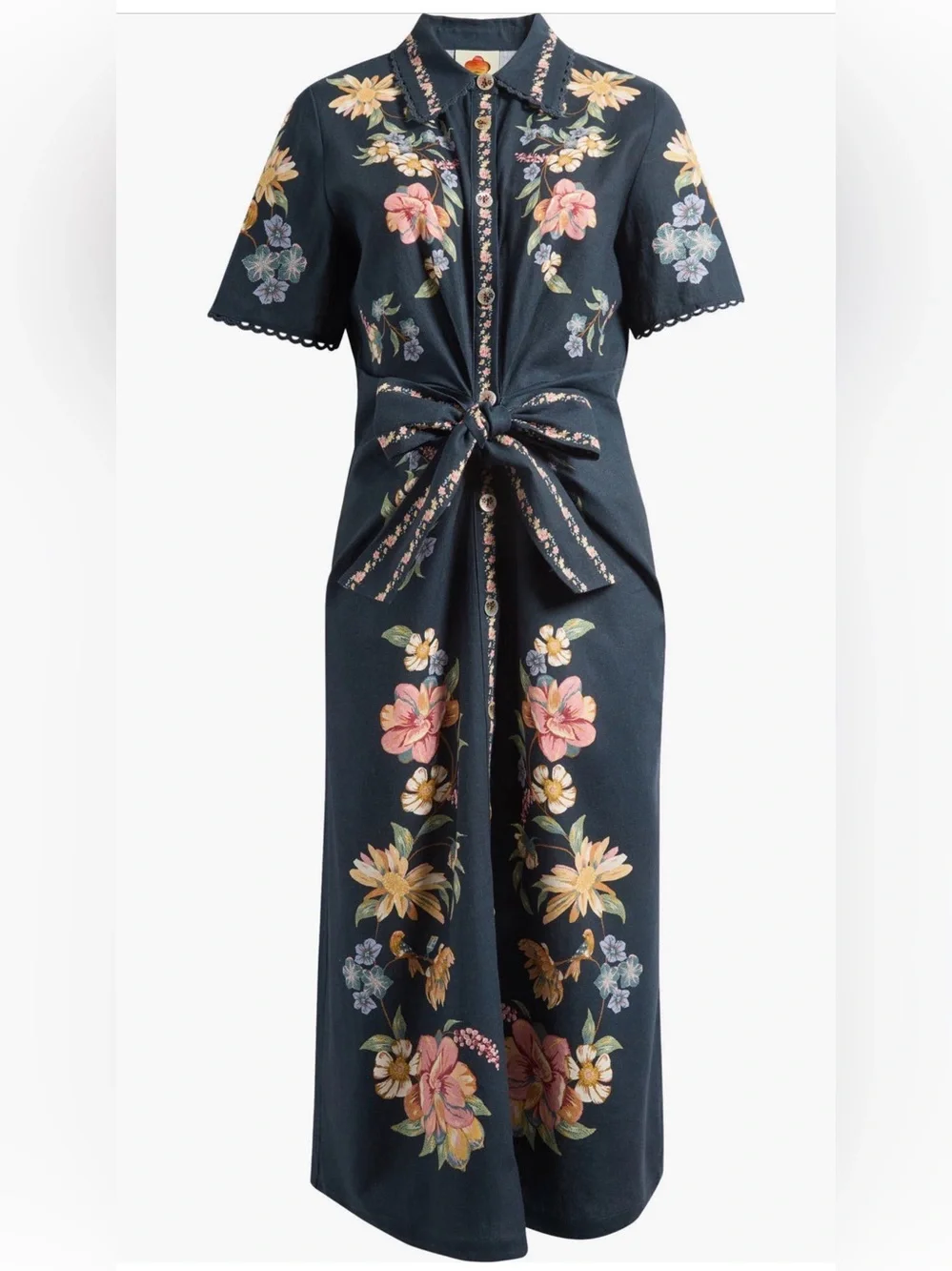 FARM Rio Maira Floral Belted Midi Shirtdress, Size Small, &320 - Picture 1 of 13